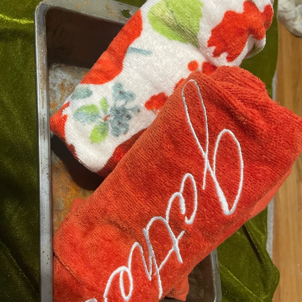 Floral and Solid Red Towels